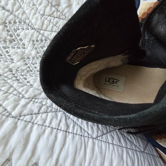 UGG Black (real) Suede Fringed Short Ankle Boots Size 11 (42) EUC - Picture 8 of 8